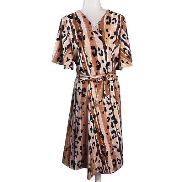 Anthropologie HUTCH Blaise Wrap Mini Dress Animal Print Coffee Women's PLUS 1X - Picture 2 of 8